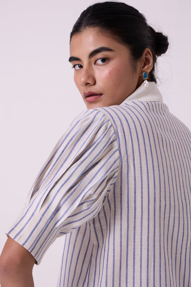 Kumo Striped Embroidered Handwoven Top handwoven cotton top/shirt by The Summer House in off white for women in Singapore
