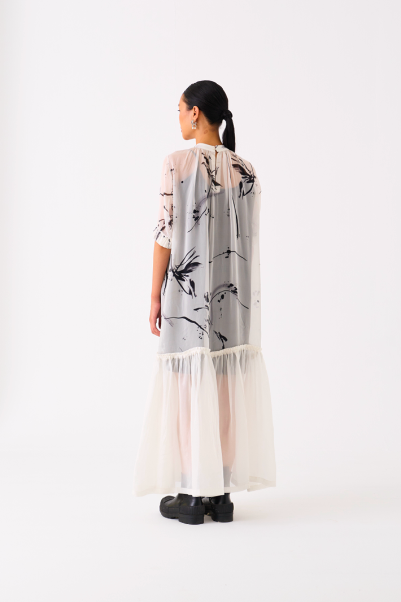 SHEER BOTTOM FRILL DRESS
-BLACK/WHITE organza by THREE in black color for women in Singapore