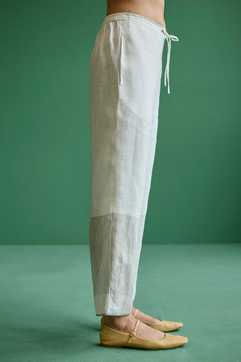 June Metallic Linen Pant - Ivory linen by Manan in ivory color for women in Singapore