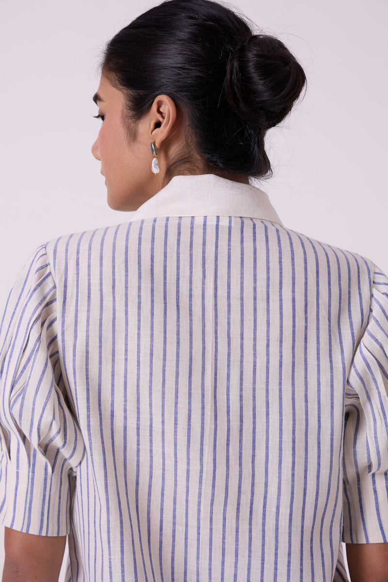Kumo Striped Embroidered Handwoven Top handwoven cotton top/shirt by The Summer House in off white for women in Singapore