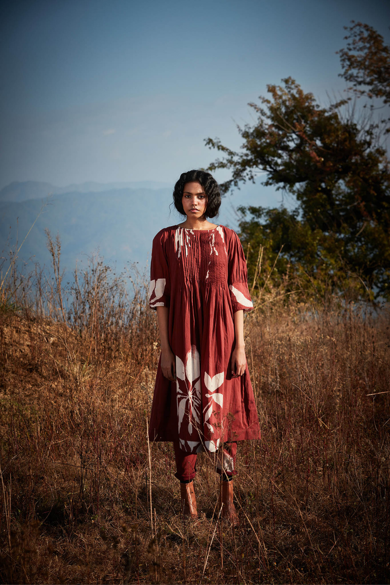 Brick Floral Co-ord set cotton by Khara Kapas in rust for women in Singapore