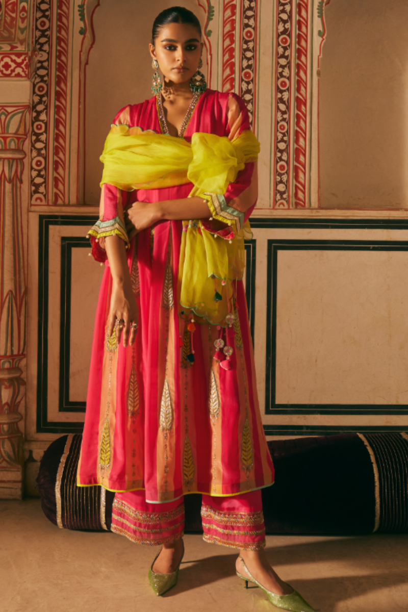 Khel Pink And Nude Pintuck Kurta Set mul by Rajiramniq in multi color for women in Singapore