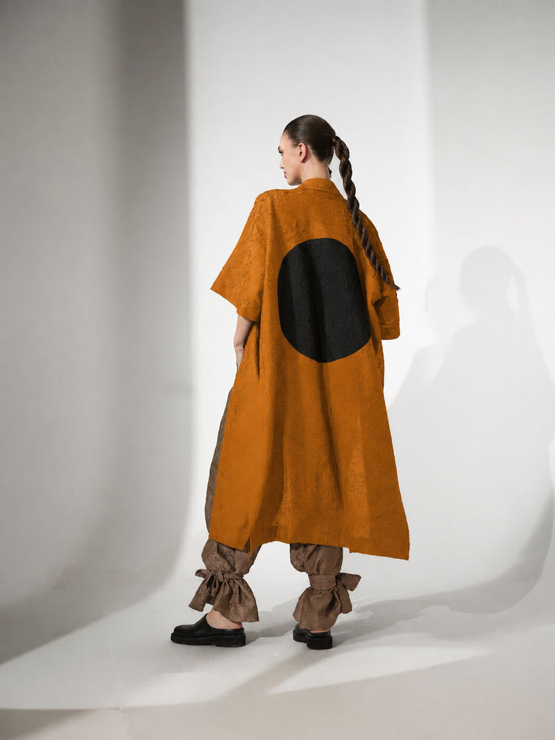Grain Overlay-Ochre + Black crushed silk jacktes and overlays by Stoique in ochre, black for women in Singapore