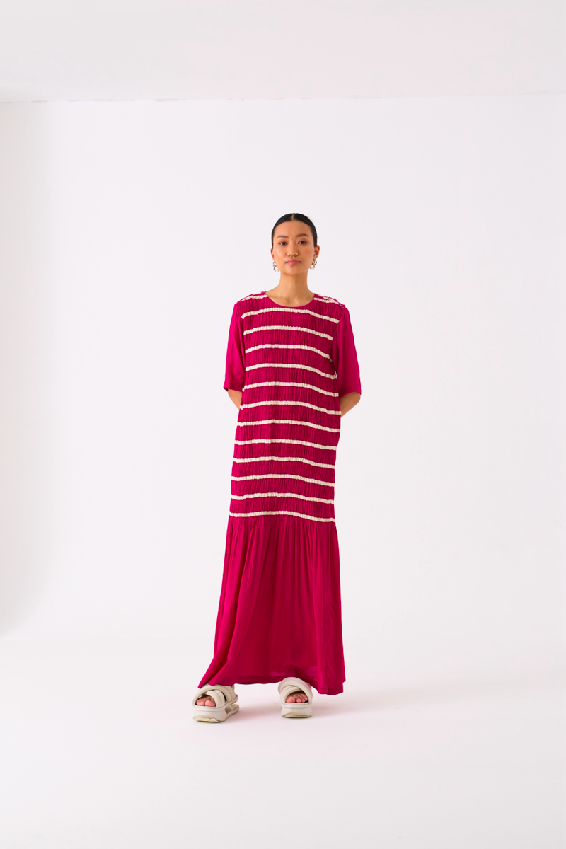 SHIRRING DRESS-FUSCHIA by THREE for women in Singapore