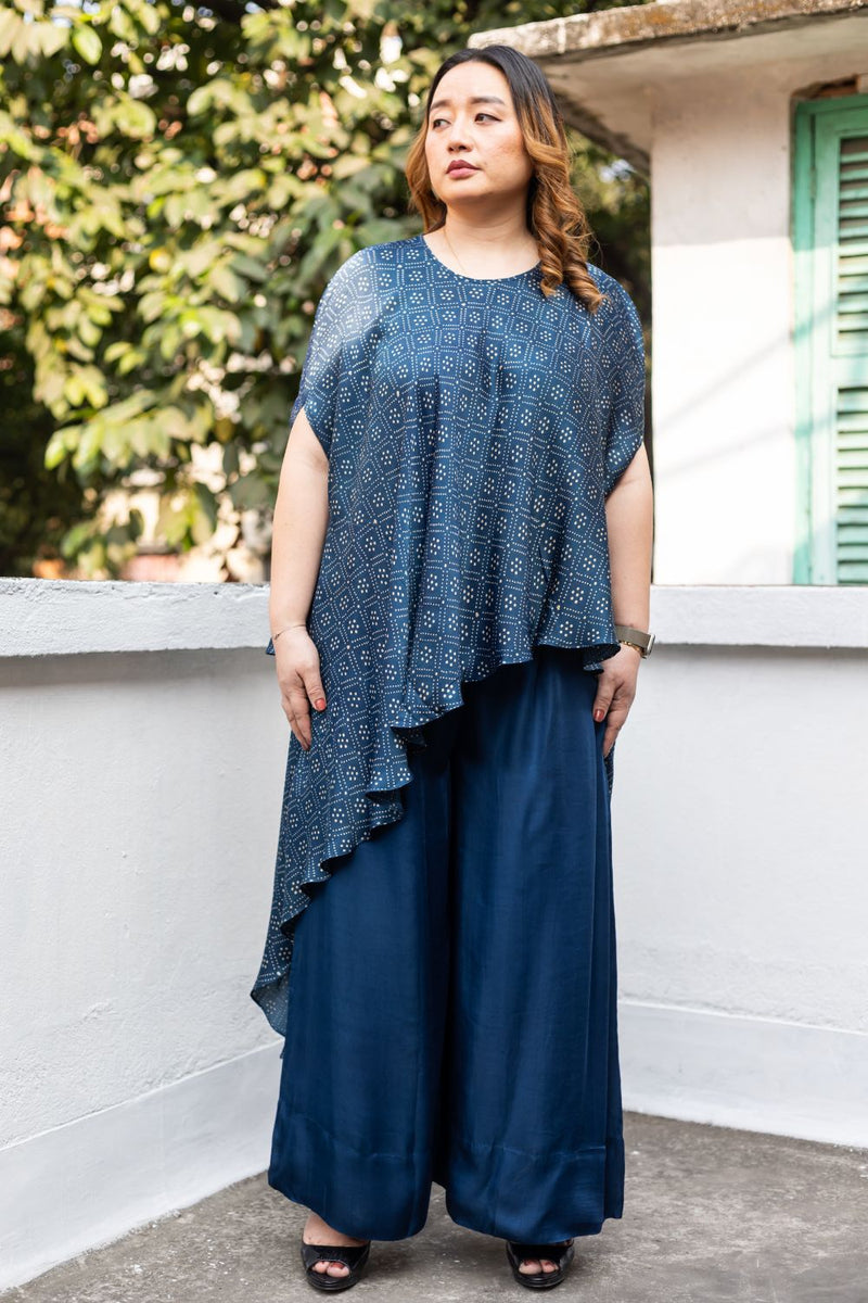 Soho Blue Ajrakh Asymmetric Tunic Set