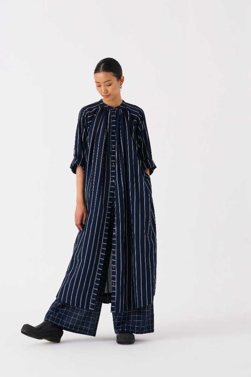 GATHER NECK SHIRT CO-ORD 
(SET OF 2)-BLACK mul by THREE in black color for women in Singapore