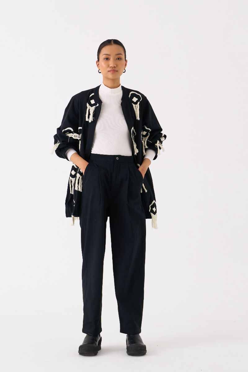 FRINGE BOMBER JACKET-BLACK by THREE in black color for women in Singapore