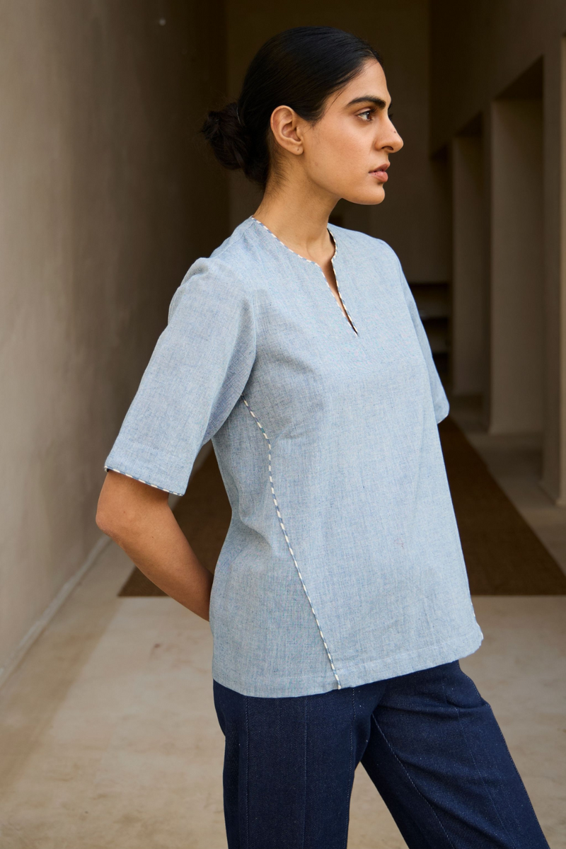Polina Handwoven Blue Top cotton by The Summer House in blue color for women in Singapore
