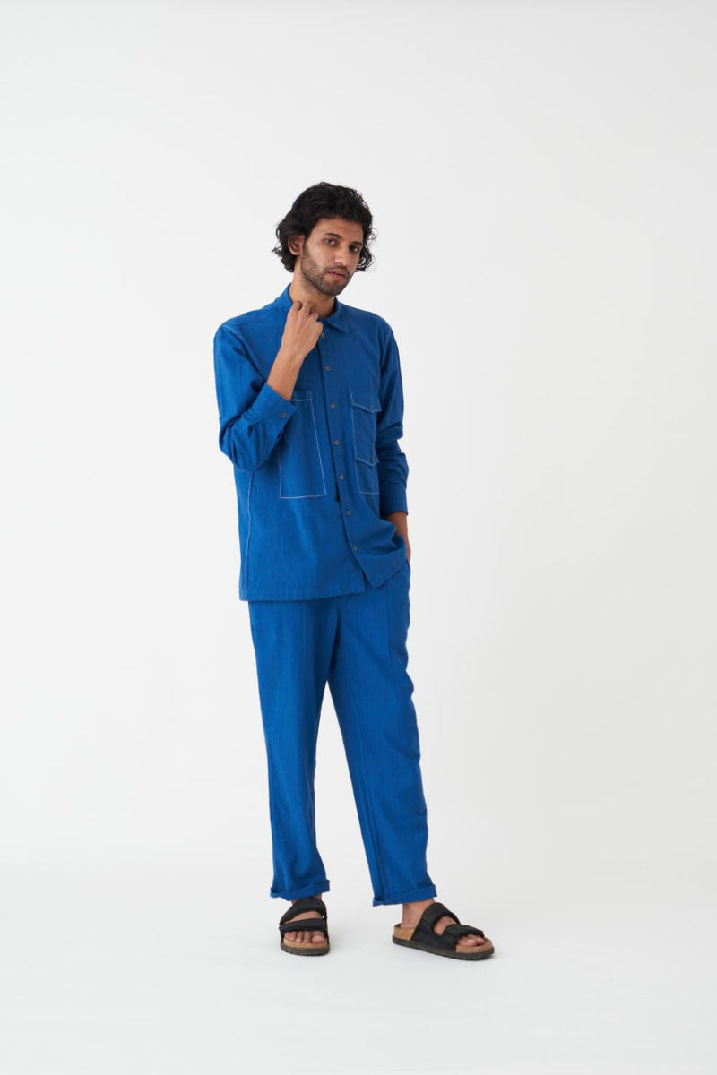 DOUBLE PATCH POCKET SHIRT CO-ORD - ELECTRIC BLUE by THREE Men in blue color for men in Singapore