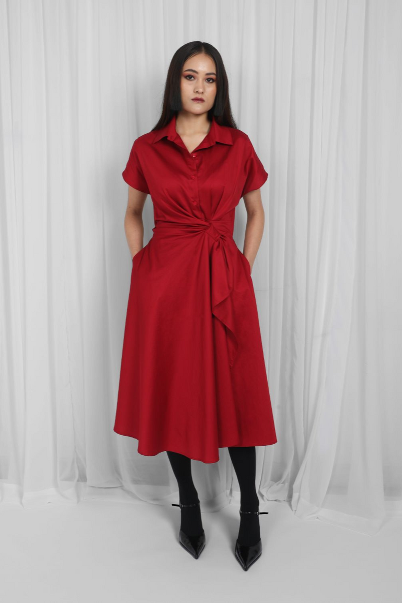 Wrap Dress-Red 100% cotton Buy Wrap Dress-Red from C&W | Dresses for Women by Leh Studios in red color for women in Singapore