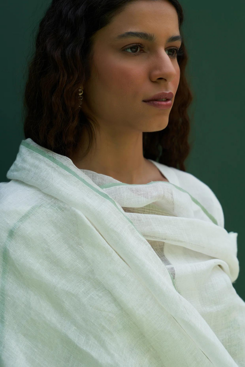 Insha Hand-Embroidered Kurta Set
- Ivory linen by Manan in ivory color for women in Singapore