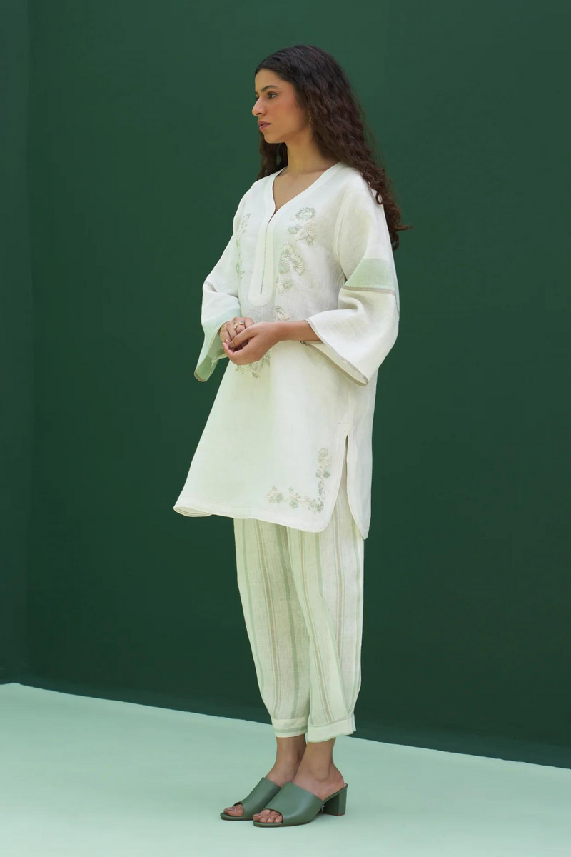 Insha Hand-Embroidered Kurta
- Ivory linen by Manan in ivory color for women in Singapore