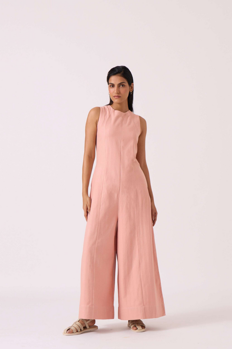 Vronsky Pink Handwoven Jumpsuit cotton by The Summer House in blue color for women in Singapore