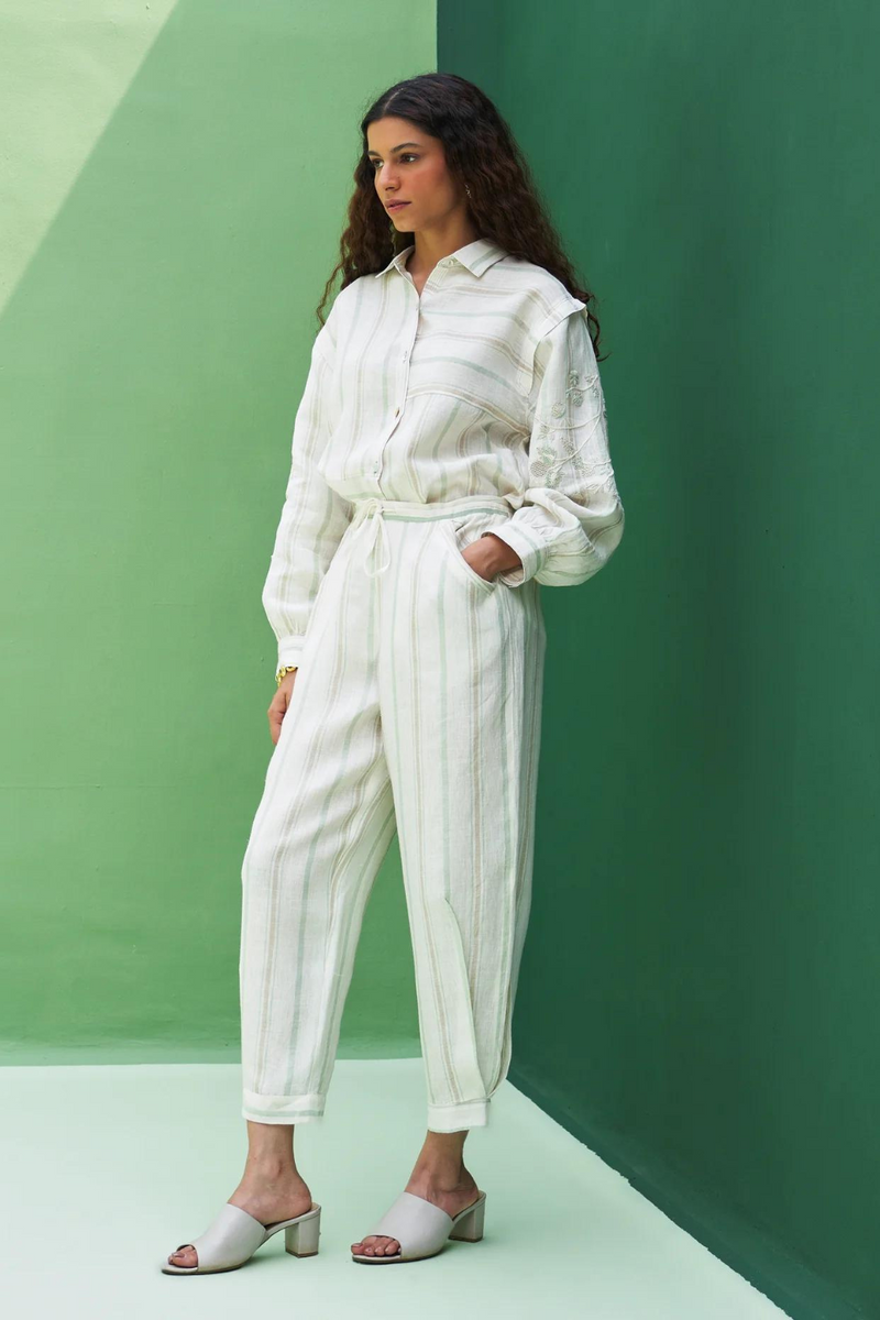Akra Striped Linen Co-ord Set
- Mint linen by Manan in mint color for women in Singapore