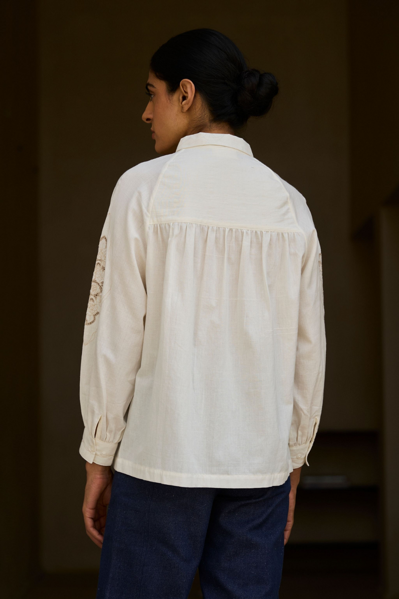 Yeji Handwoven Embroidered Shirt cotton by The Summer House in white color for women in Singapore