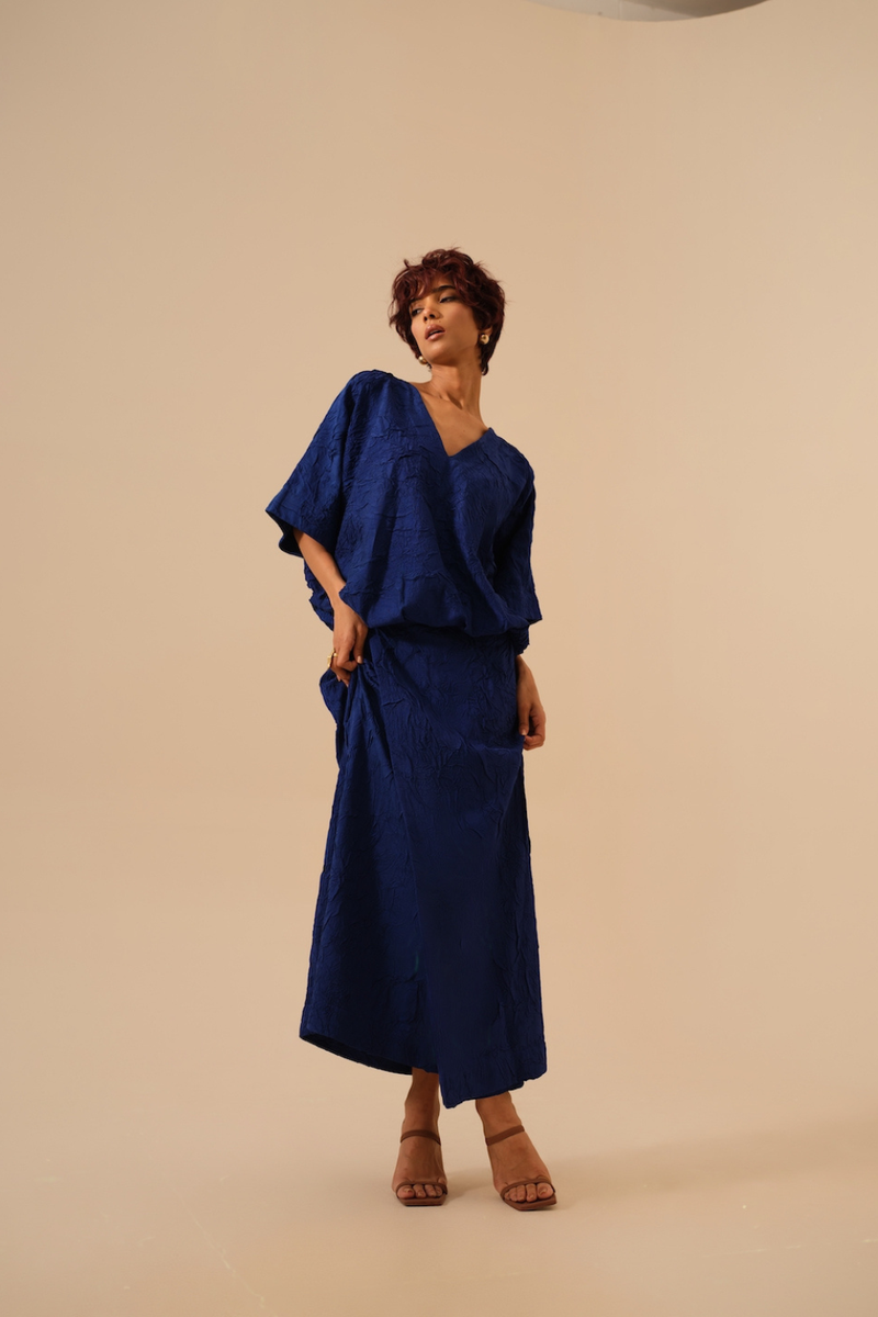Unfold Dress-Electric Blue crushed silk dresses by Stoique in blue for women in Singapore