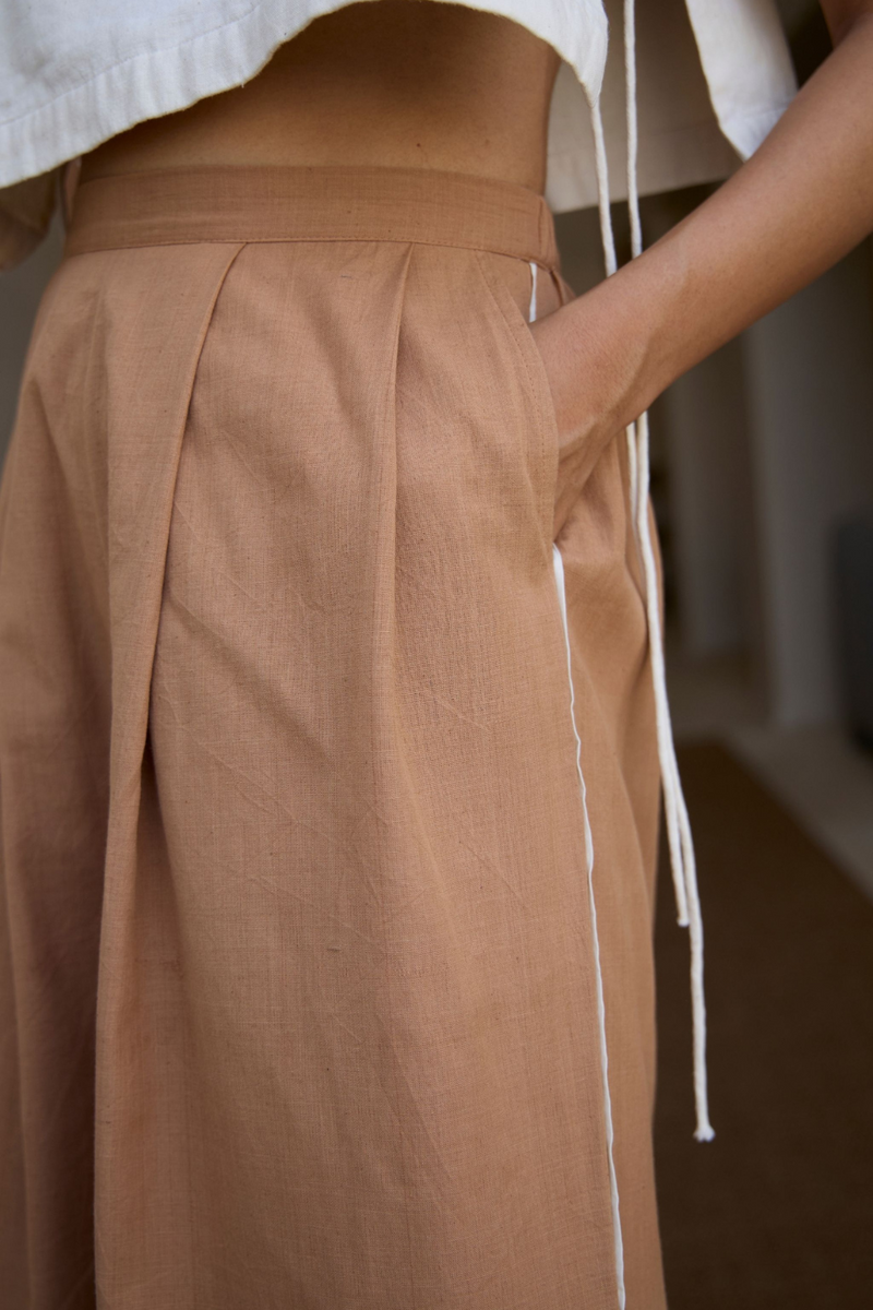 Brabourne Handwoven Brown Co-ord Set cotton by The Summer House in brown color for women in Singapore