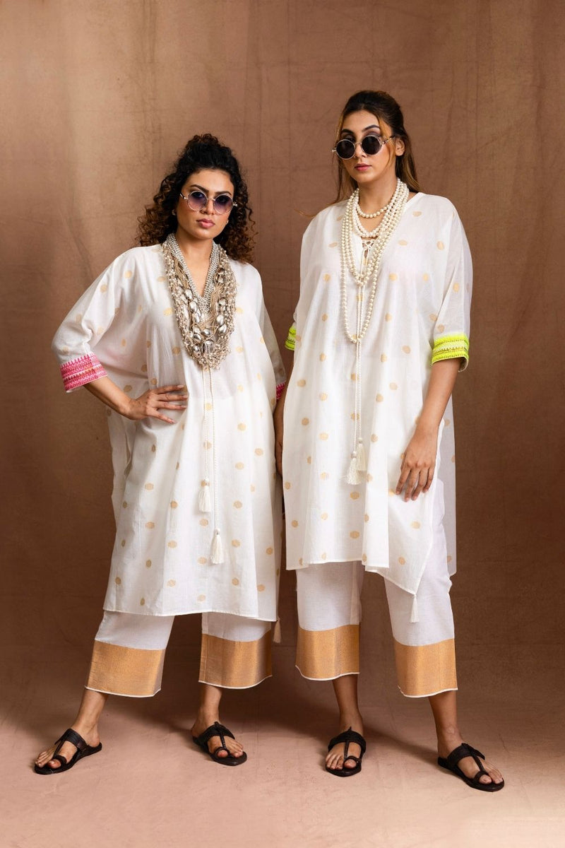 Summer Neon Kurta Set-Back Embroidery (neon pink) Pure Cotton Kurta Set Sabo by Sabina — Canvas & Weaves Singapore