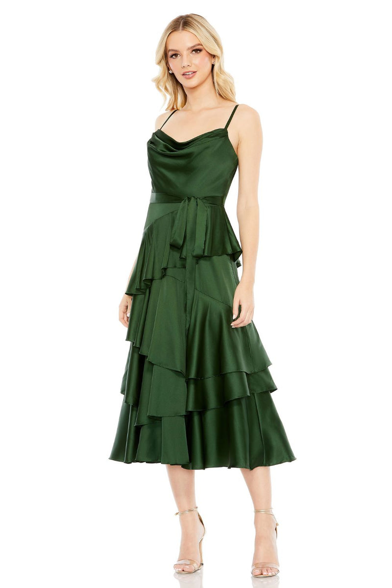 68300-Charmeuse Ruffle Tiered Spaghetti Strap Dress by Mac Duggal in green color for women in Singapore