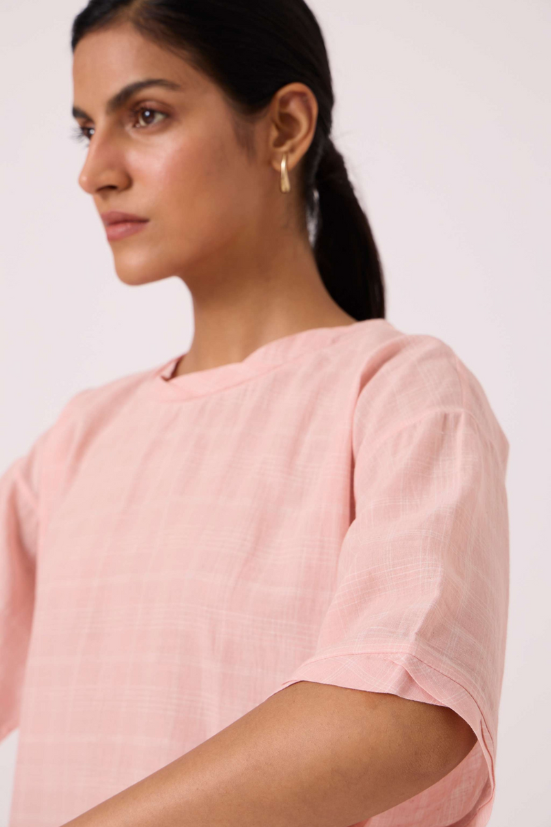 Laurie Pink Handwoven Top cotton by The Summer House in blue color for women in Singapore