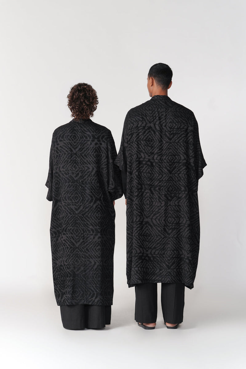 Jacquard Kimono Sleeve Overlay viscose cotton jacket/overlay by Turn Black in black for women in Singapore