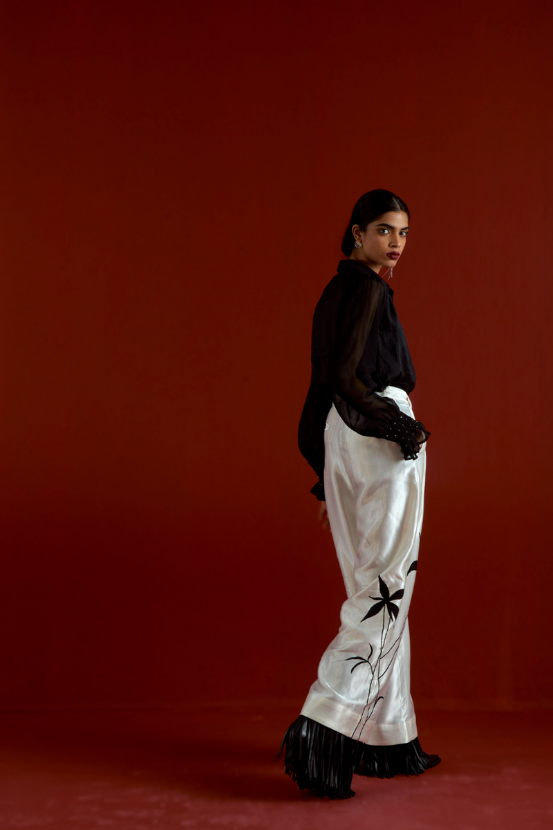 SMOCKING DETAIL SHIRT CO-ORD-BLACK organza by THREE in black color for women in Singapore