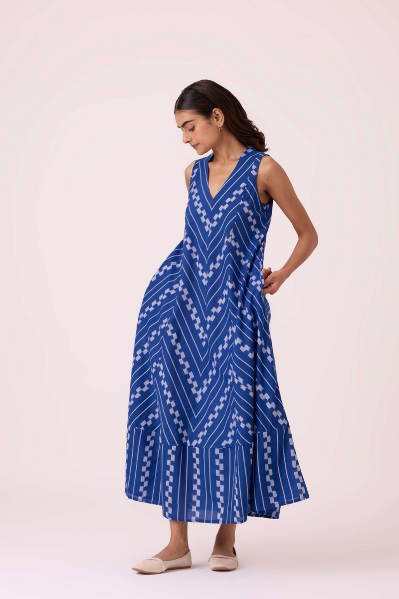 Nikol Blue Striped Ikat Dress cotton by The Summer House for women in Singapore