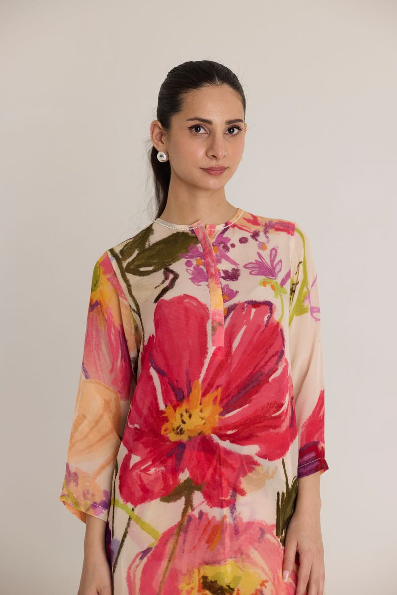 DOLLY WHITE CREPE LONG KURTA SET mul by Yam in multi color for women in Singapore