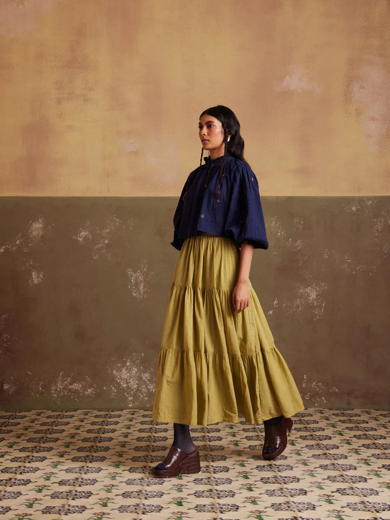 Elsa Set (Top + Skirt)-Lime-indigo cotton by CORD for women in Singapore