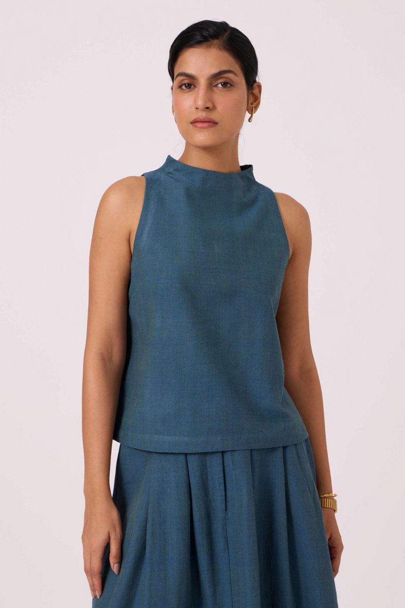 Ernest Blue Handwoven Cropped Top cotton by The Summer House in green color for women in Singapore