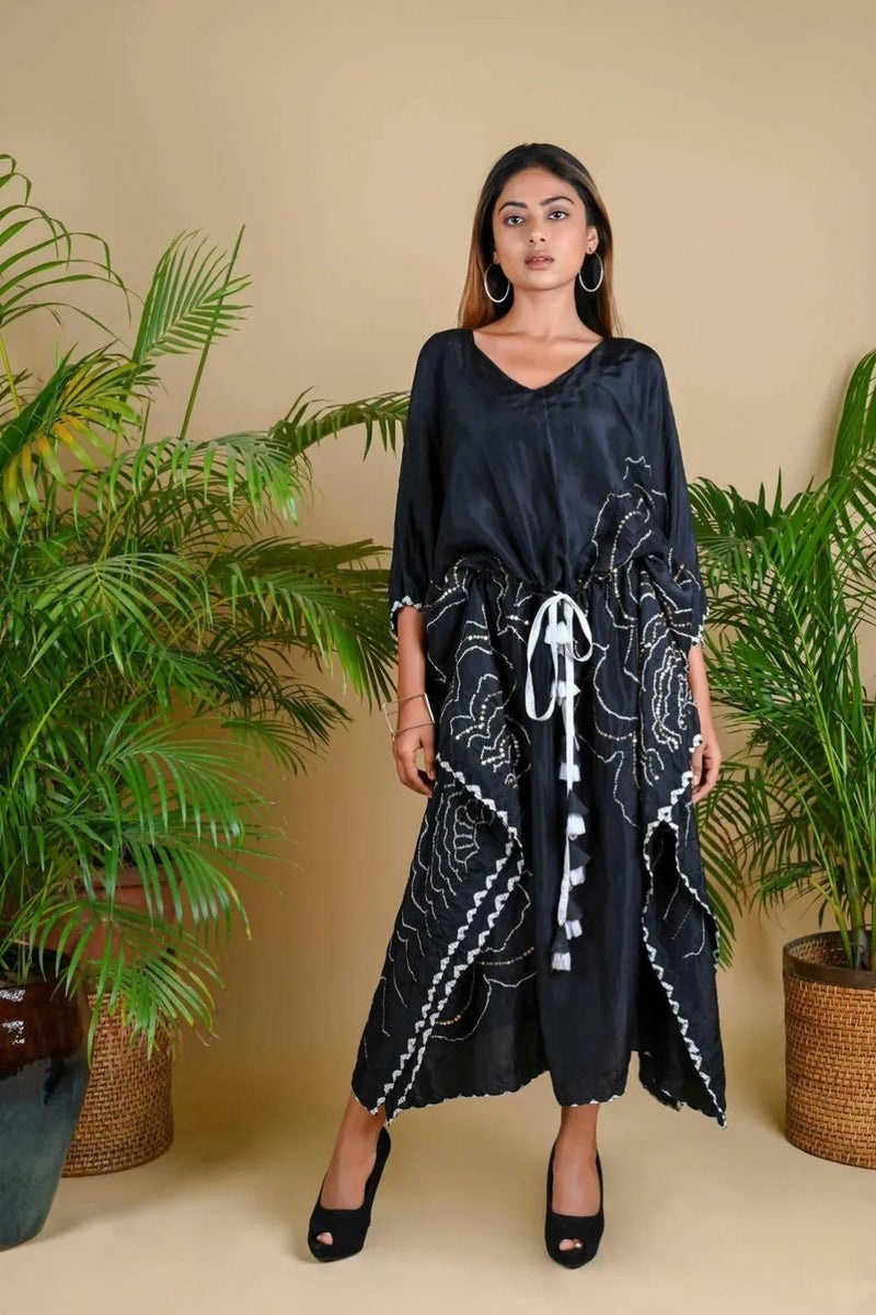 BOHEMIAN KAFTAN-BLACK silk by Dyelogue in black color for women in Singapore