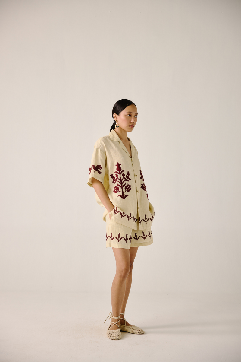 Unisex Set - Ivory Bird Applique linen by CORD in ivory for women in Singapore