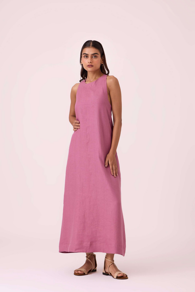 Amaran Lilac Linen Maxi Dress linen by The Summer House in black color for women in Singapore