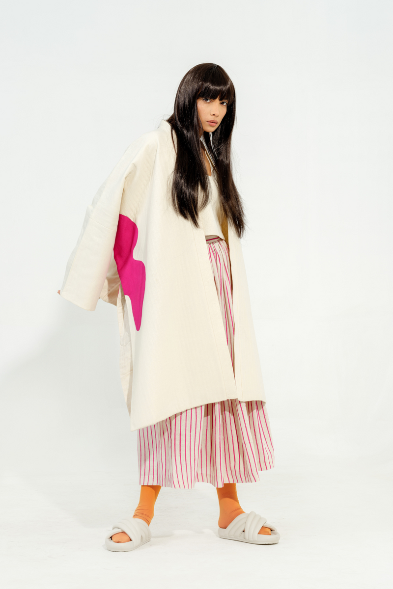 Shitake Jacket cotton matty jackets and overlays by Stoique in natural, pink for women in Singapore