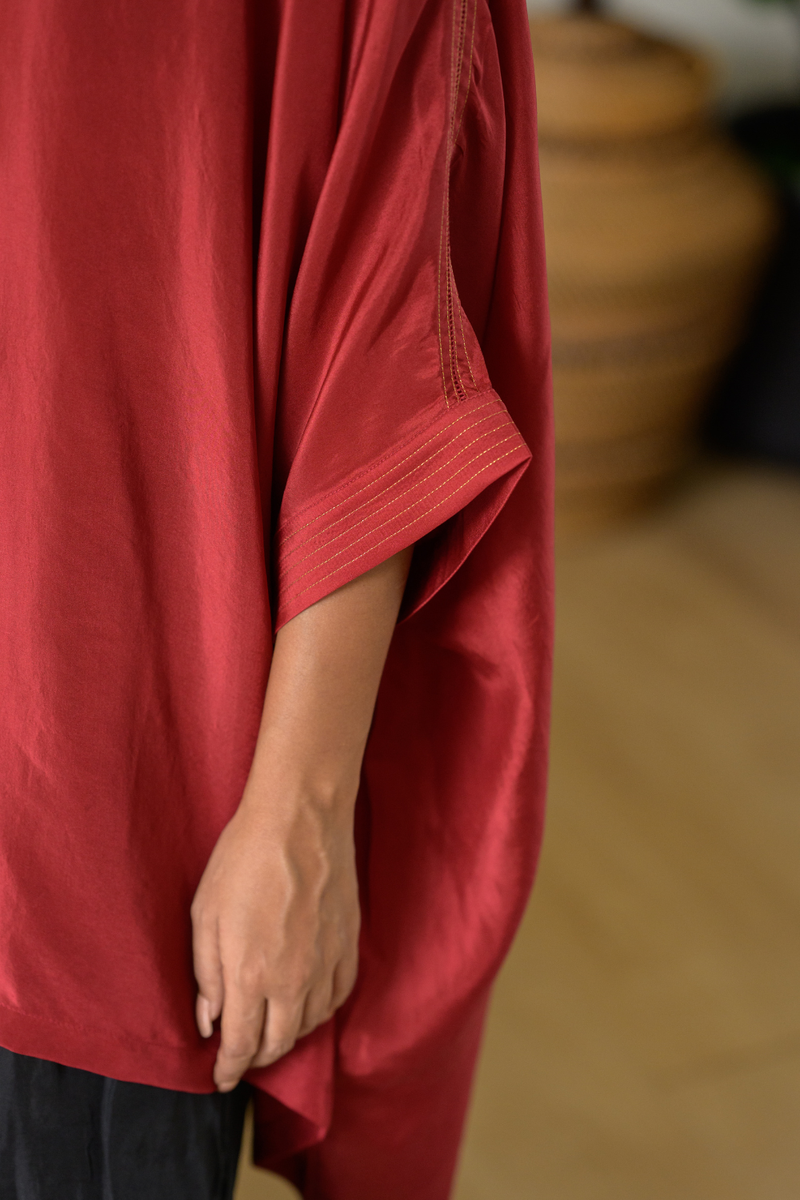 Ruby Kaftan Top silk top/shirt by Zanzibar Living in ruby red for women in Singapore