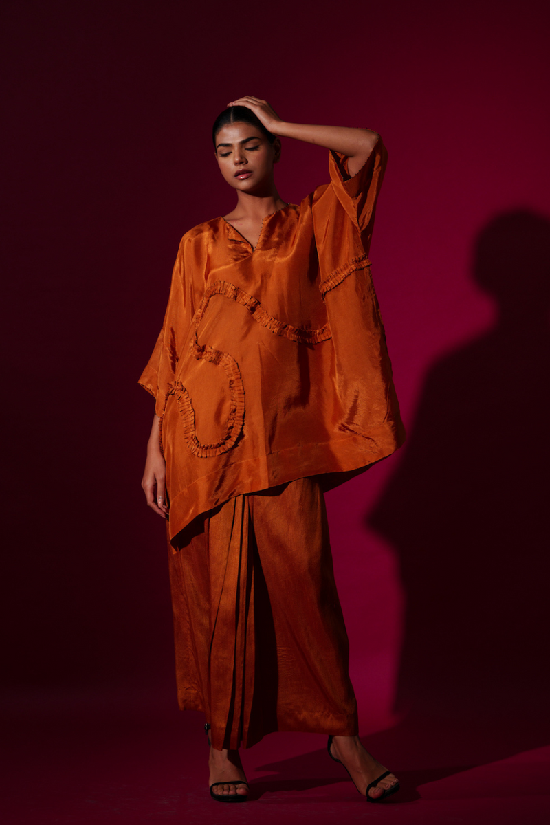 Flamingo Skirt-Rust orange mysore silk skirts by Stoique in rust orange for women in Singapore
