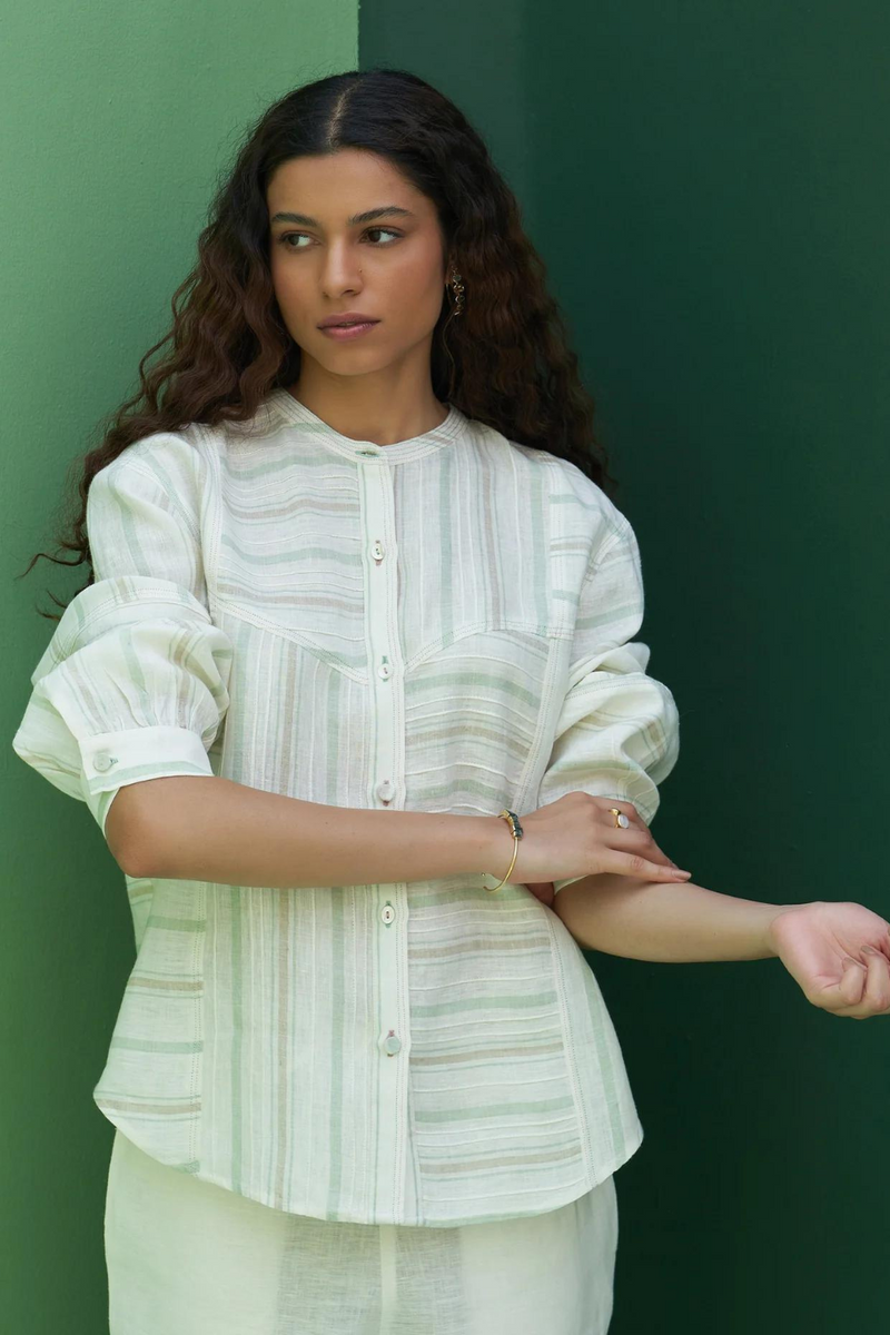 Miyu Striped Linen Co-ord Set
- Mint linen by Manan in mint color for women in Singapore