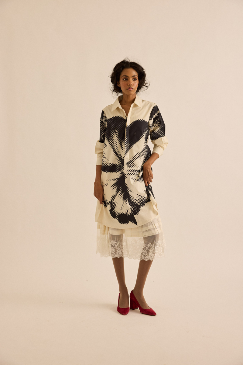Baccara Shirt Dress poplin dress by Khara Kapas in off-white for women in Singapore
