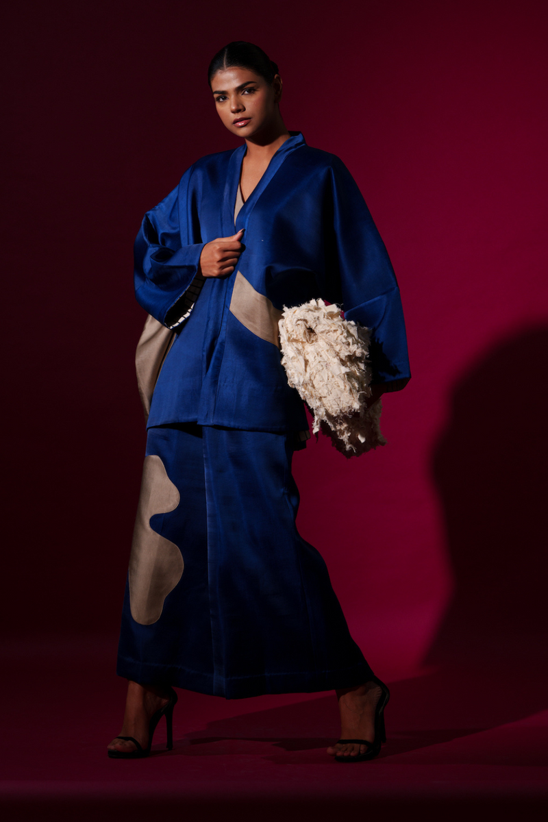 Chia jacket -Blue + Grey satin linen jackets and overlays by Stoique in blue, grey for women in Singapore