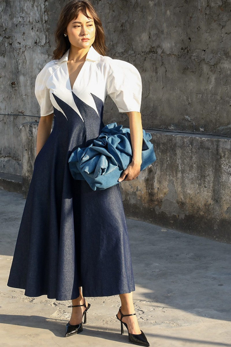 Yacht Dress-Blue & White 100% cotton Buy Yacht Dress-Blue & White from C&W | Dresses for Women by Leh Studios in multi color for women in Singapore