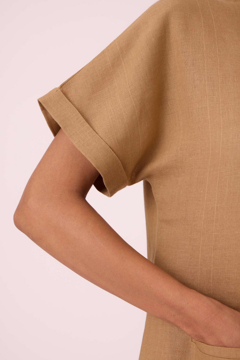 Salome Tan Linen Dress linen by The Summer House in olive color for women in Singapore