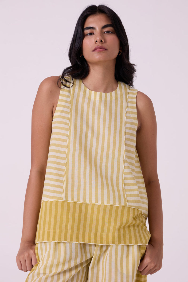 Asahi Yellow Striped Handwoven Tent top handwoven cotton top/shirt by The Summer House in yellow for women in Singapore