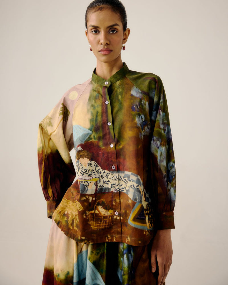 A-LINE SHIRT SET-Lakeside satin by CORD for women in Singapore
