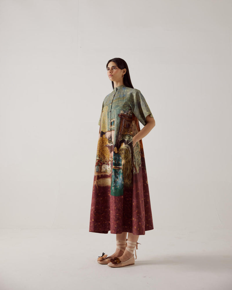 A-Line Long Dress-High Tea cotton by CORD in multi for women in Singapore