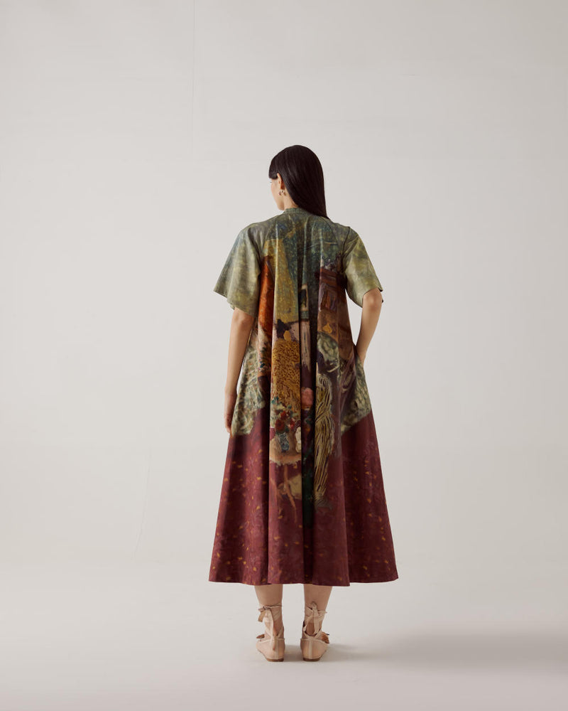 A-Line Long Dress-High Tea cotton by CORD in multi for women in Singapore