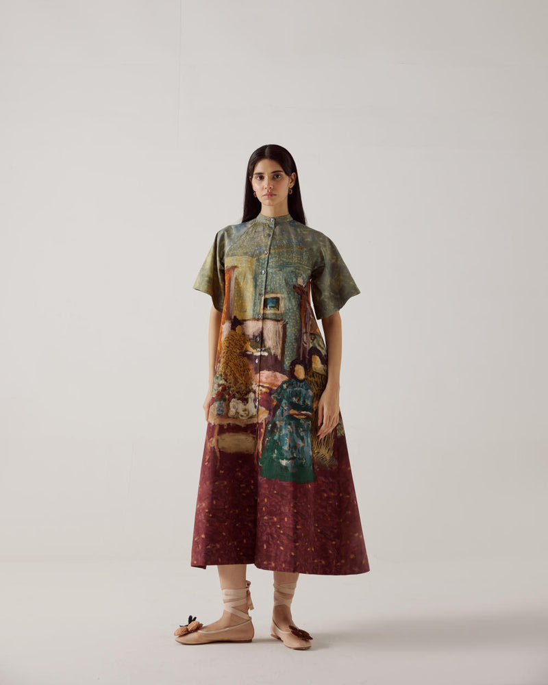 A-Line Long Dress-High Tea cotton by CORD in multi for women in Singapore