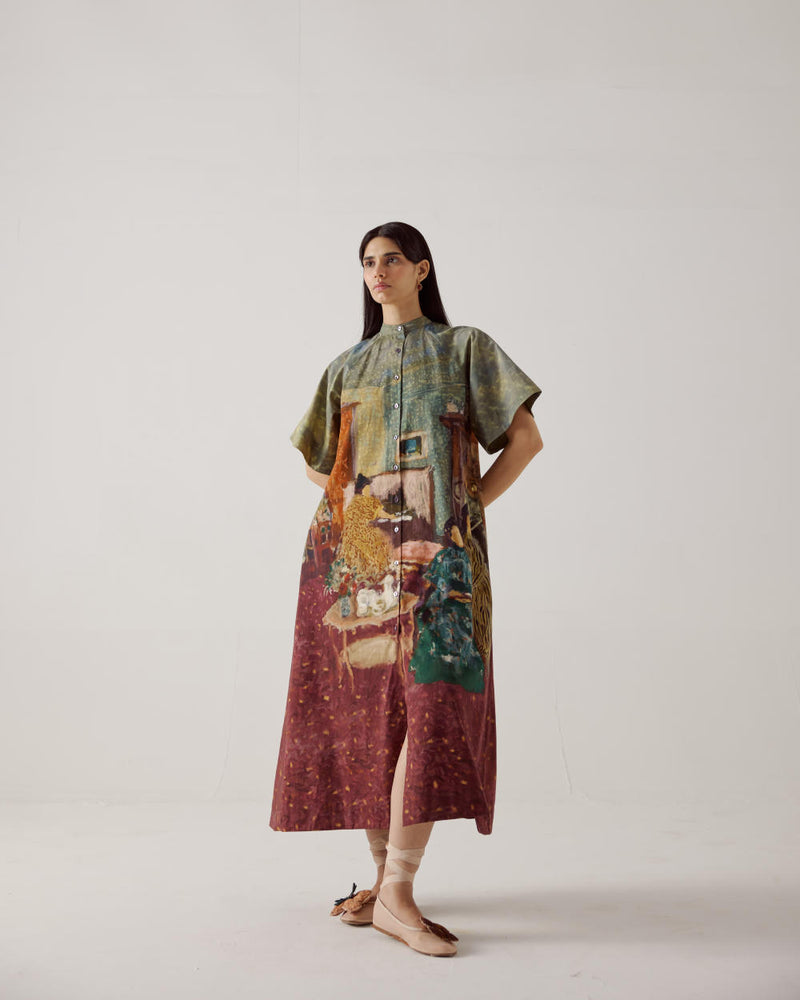 A-Line Long Dress-High Tea cotton by CORD in multi for women in Singapore