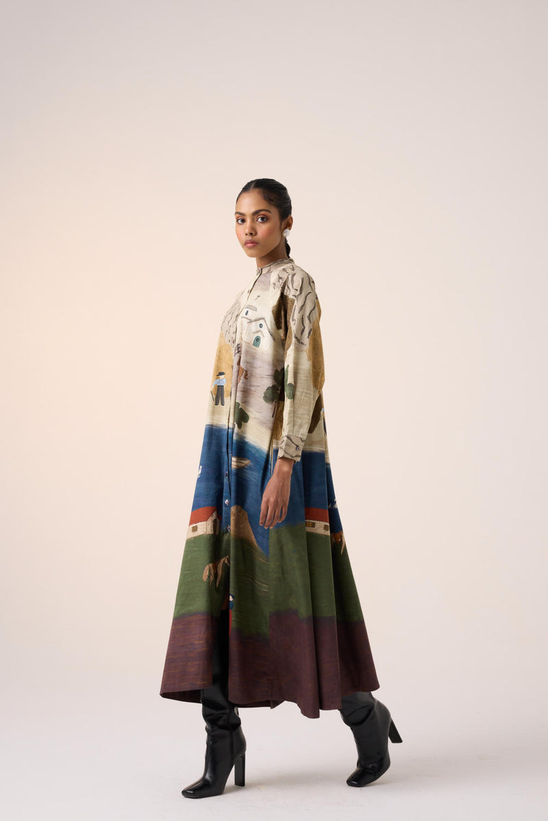 A-LINE LONG DRESS -VILLAGE PRINT cotton by CORD for women in Singapore