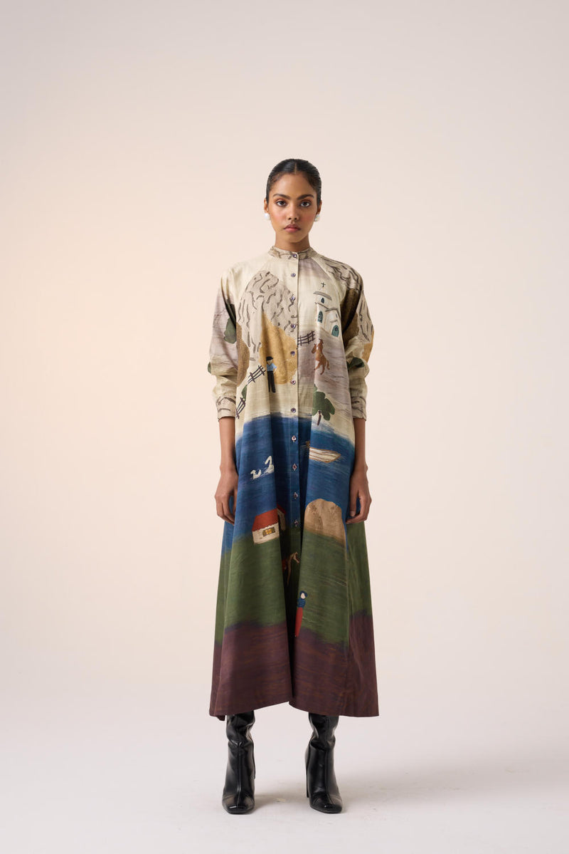 A-LINE LONG DRESS -VILLAGE PRINT cotton by CORD for women in Singapore