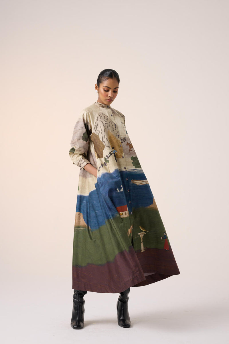 A-LINE LONG DRESS -VILLAGE PRINT cotton by CORD for women in Singapore